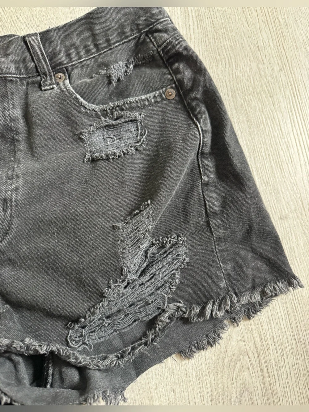 American Eagle Outfitters Black Ripped High-Rise Jean Shorts